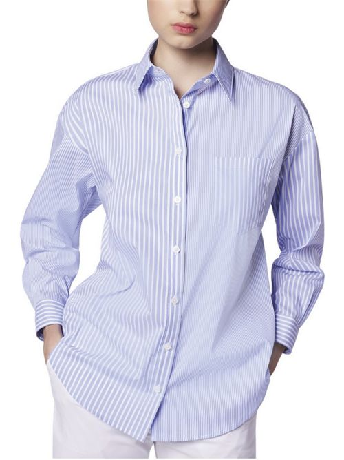 camicia donna over a righe azzurro e bianco Camicetta Snob | 648C-4140130